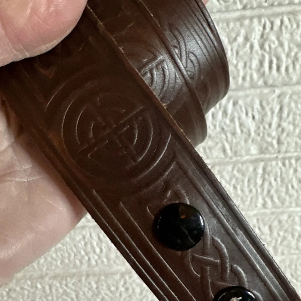 Vintage Tooled Genuine Full Leather Belt Strap with Snaps XL